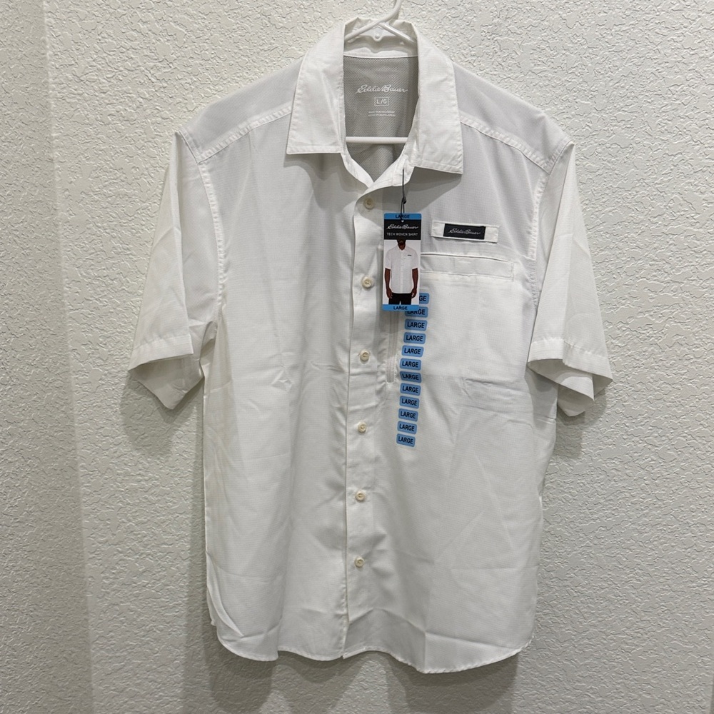 Eddie Bauer Men's Tech Woven White Button Down Shirt